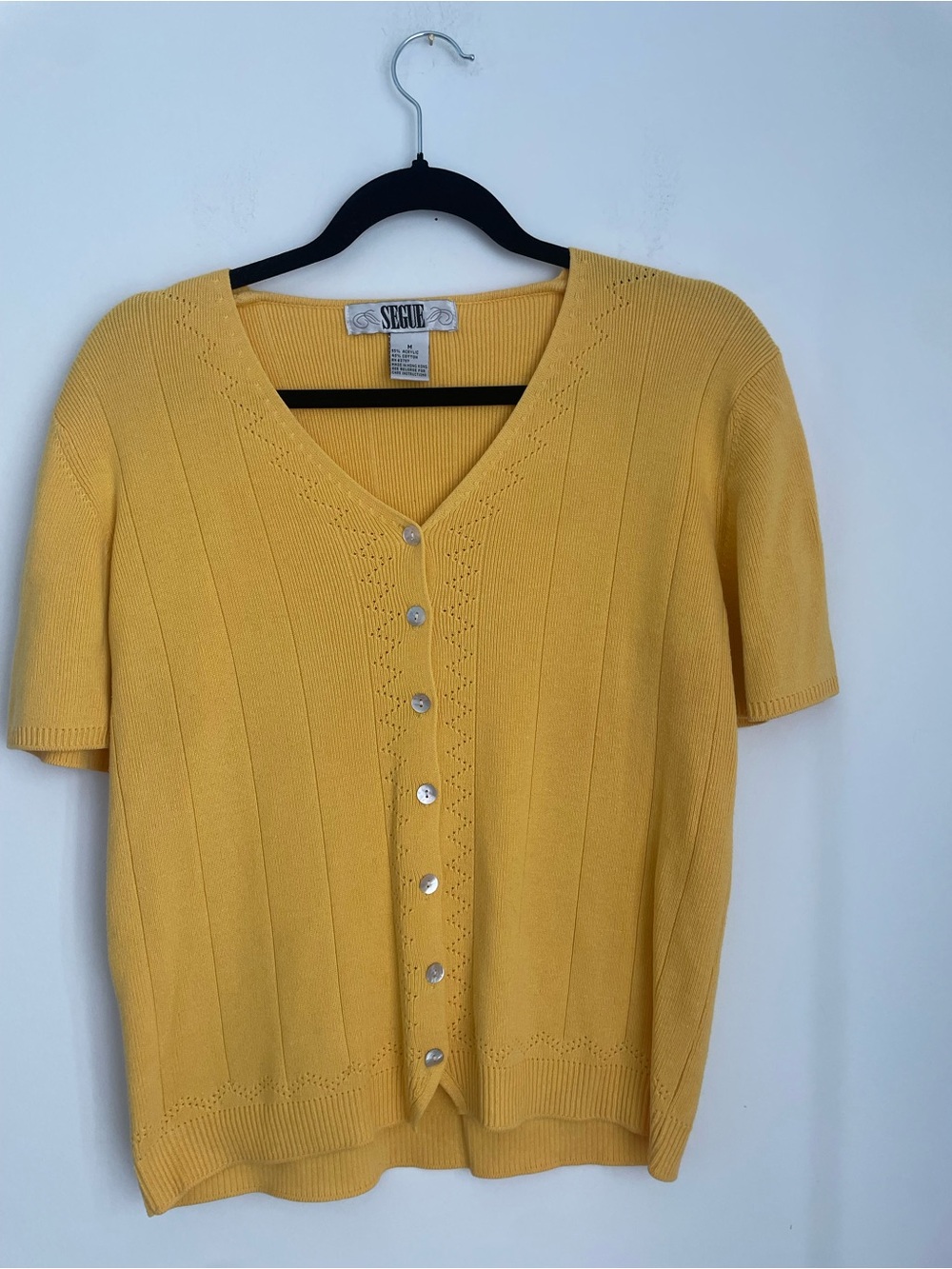 Vintage Segue Yellow Knit Button Front Short Sleeve Cardigan